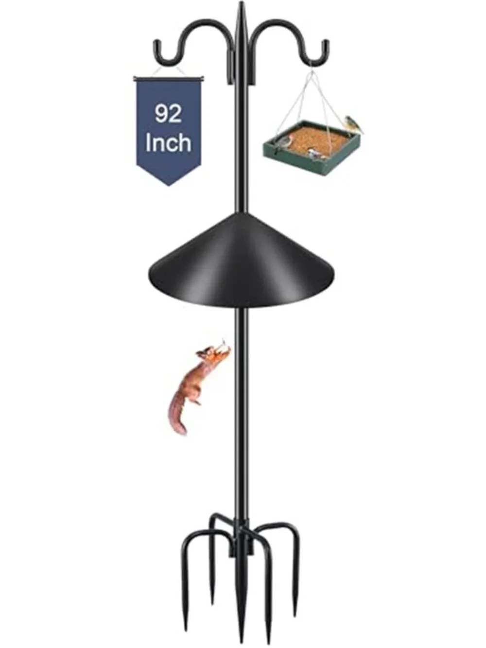 Squirrel Proof Bird Feeder Pole, 92 Inch Double Shepherds Hook with 19  Inch